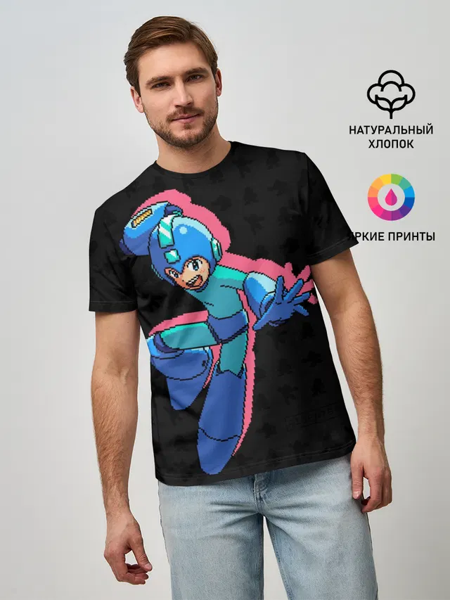 Мужская базовая футболка с принтом «Retro Games — Mega Man»