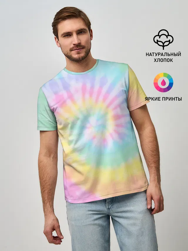 Мужская базовая футболка с принтом «Pastel Tie Dye»