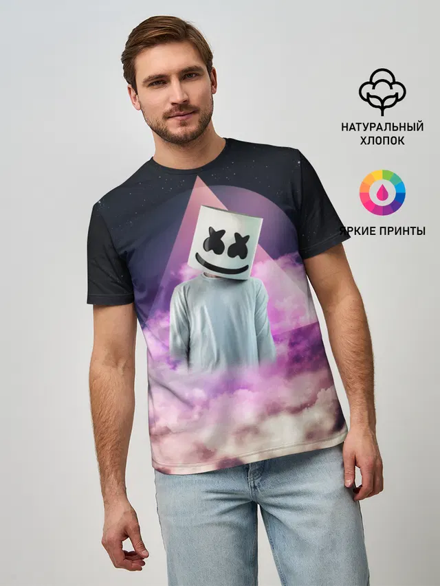 Мужская базовая футболка с принтом «Marshmello — Marshmallow»