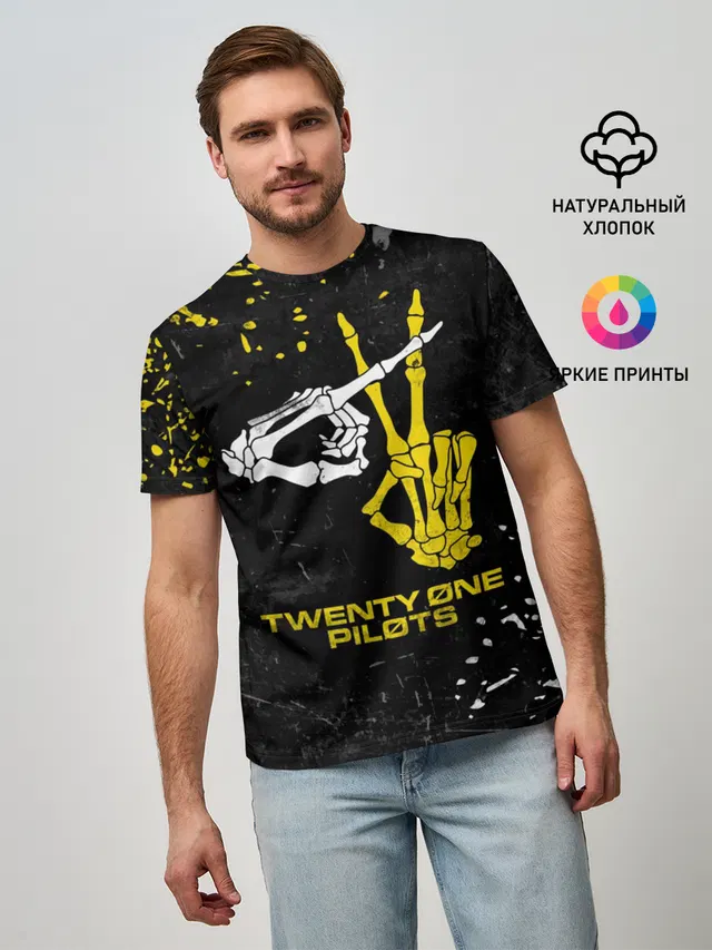 Мужская базовая футболка с принтом «Skeleton hands — TOP - Skeleton Clique»