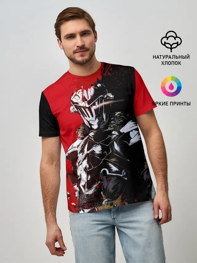 Мужская базовая футболка с принтом «Goblin Slayer red and — Goblin Slayer red and black»