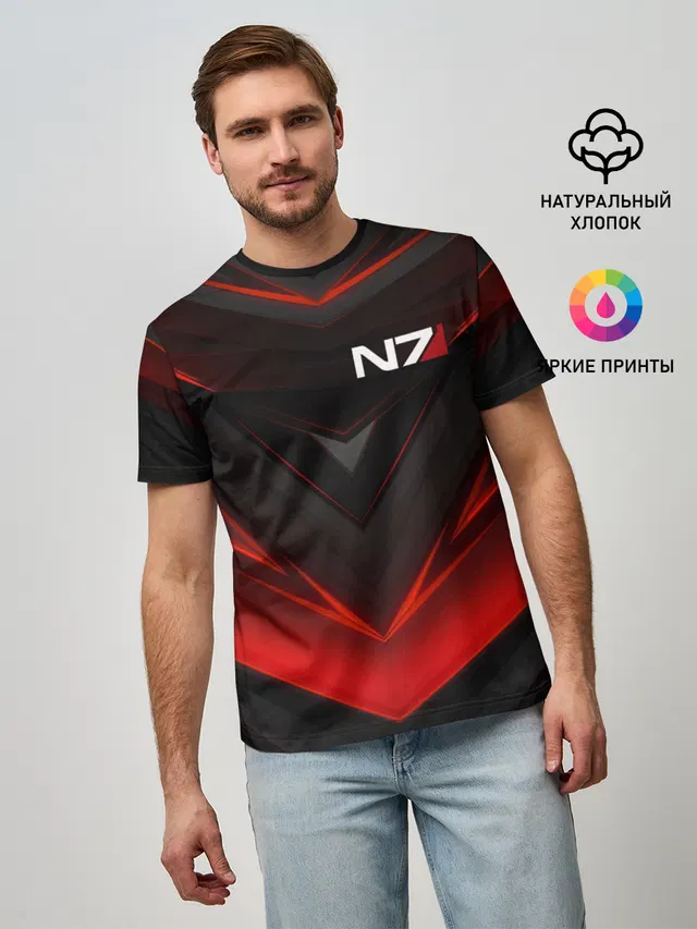 Мужская базовая футболка с принтом «ME — MASS EFFECT N7»