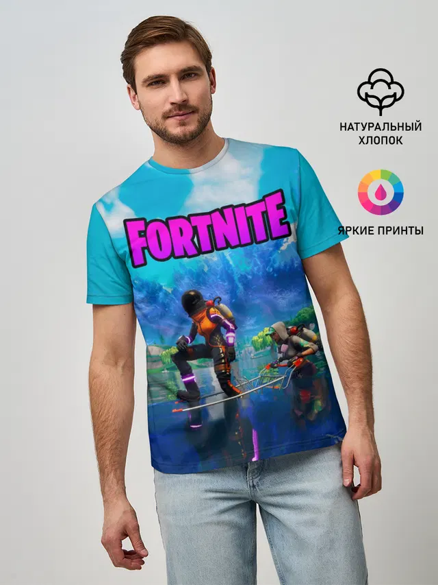 Мужская базовая футболка с принтом «Фортнайт — Fortnite повозка»