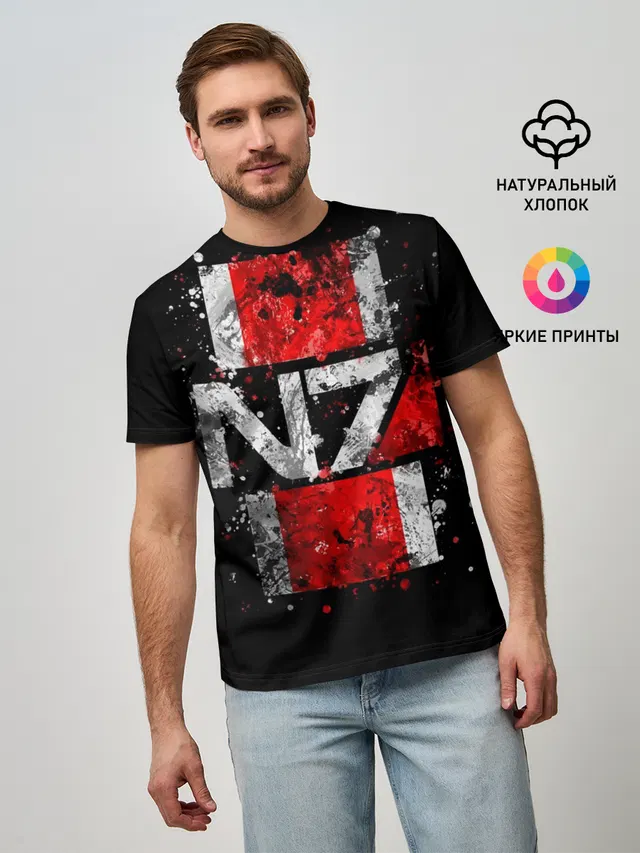 Мужская базовая футболка с принтом «Mass Effect — Mass Effect N7»