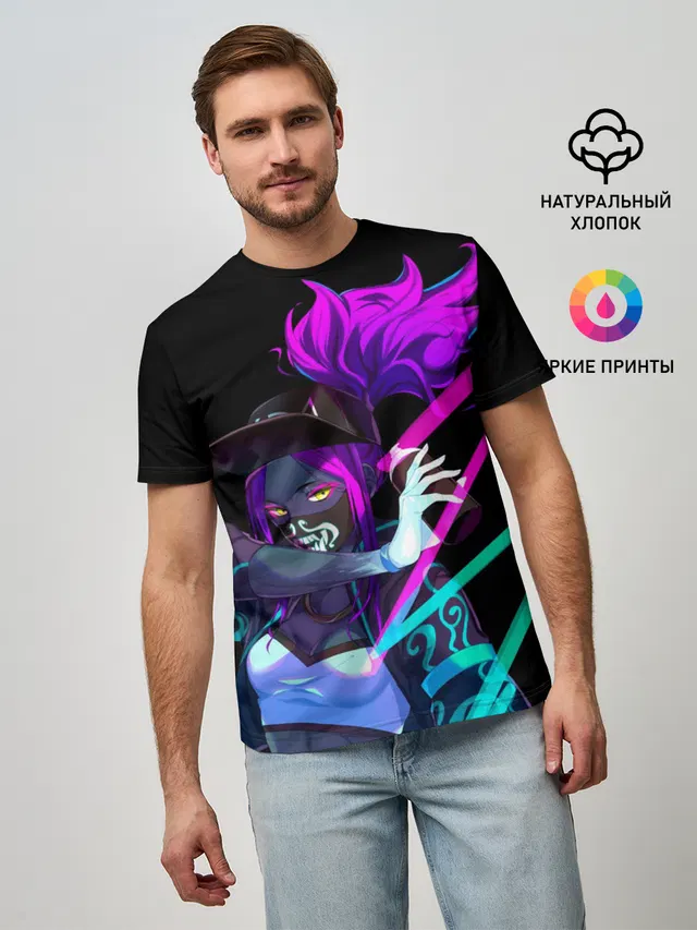 Мужская базовая футболка с принтом «Neon — KDA. Akali»