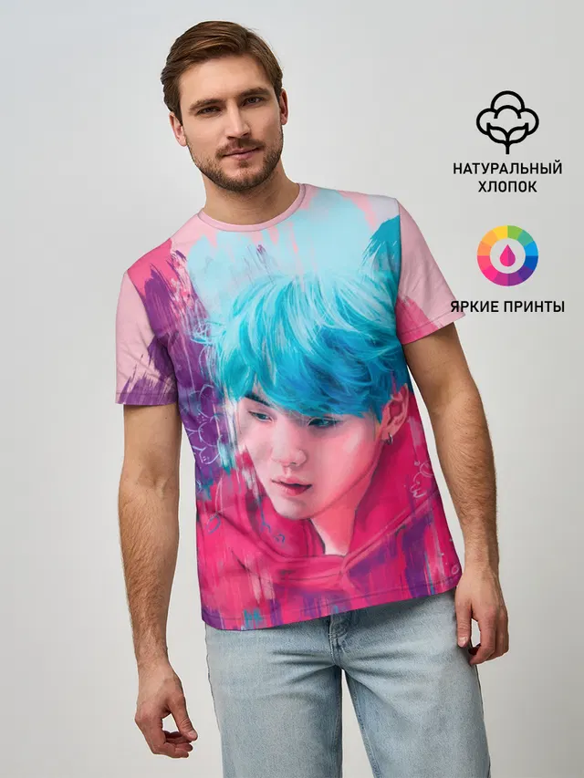 Мужская базовая футболка с принтом «BTS»