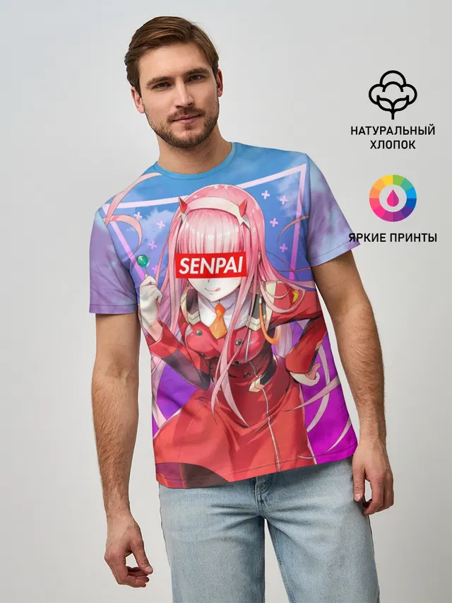Мужская базовая футболка с принтом «Anime Senpai Girl — Anime Senpai Girl pink»