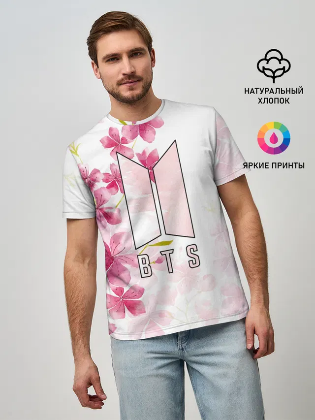 Мужская базовая футболка с принтом «BTS»