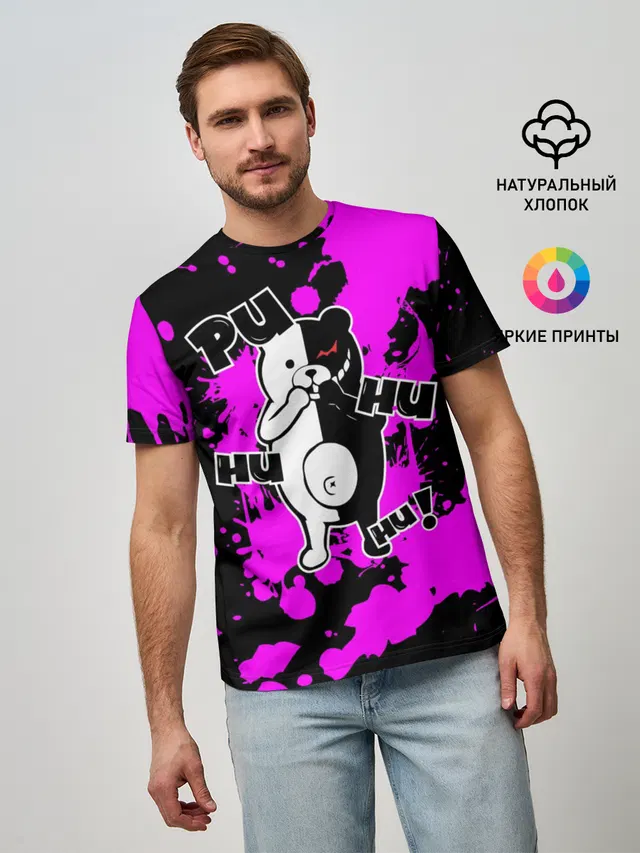 Мужская базовая футболка с принтом «MONOKUMA Puhuhuhu»