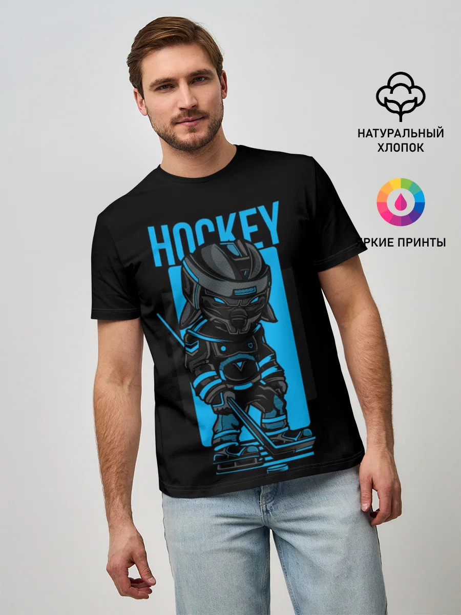 Мужская хлопковая футболка «Ice Hockey» — принт крупно