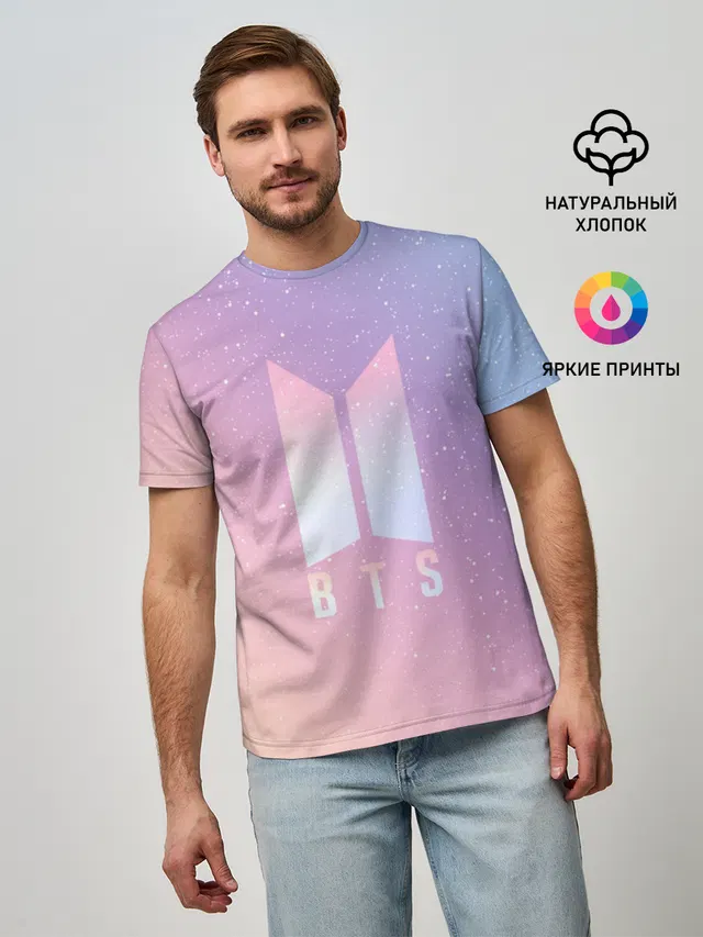 Мужская базовая футболка с принтом «BTS — BTS LOVE YOURSELF — БТС СТАРС»