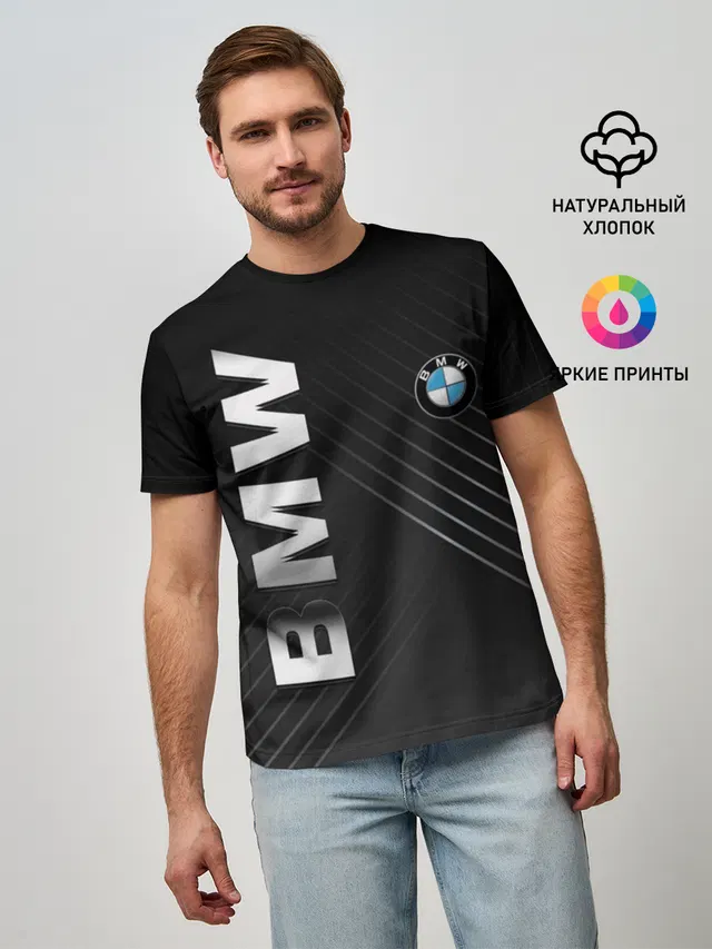 Мужская базовая футболка с принтом «BMW»