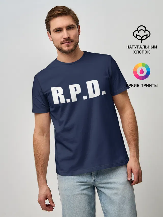 Мужская базовая футболка с принтом «Raccoon Police Department — R.P.D. LEON S.KENNEDY»