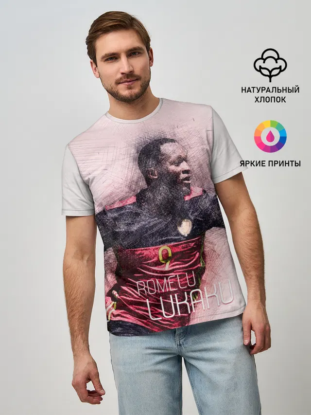 Мужская базовая футболка с принтом «Манчестер Юнайтед — Romelu Lukaku»