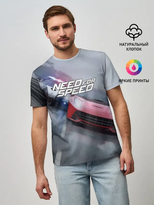 Мужская базовая футболка с принтом «Ferrari — NEED FOR SPEED»