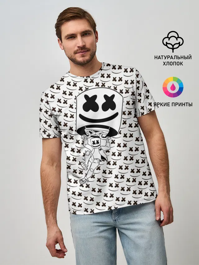 Мужская базовая футболка с принтом «Marshmello — Fortnite Marshmello»