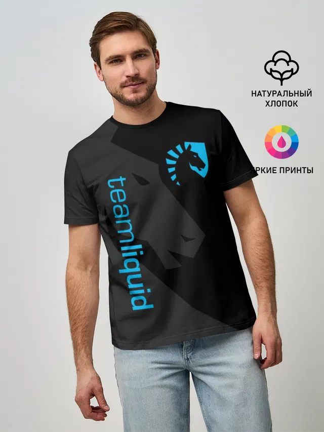 Мужская базовая футболка с принтом «Team Fortress — TEAM LIQUID — ТИМ ЛИКВИД»