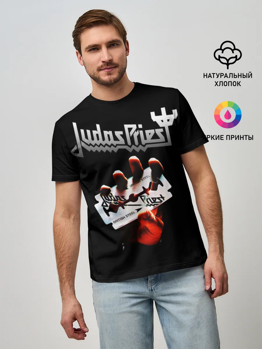 Мужская базовая футболка с принтом «Judas Priest», вид спереди