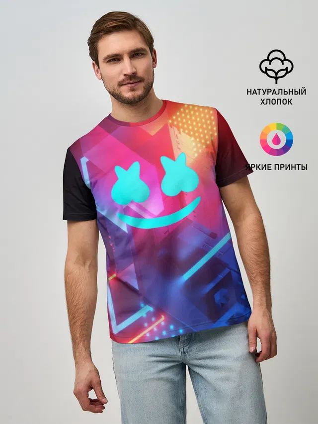 Мужская базовая футболка с принтом «Marshmello»