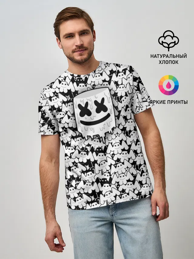 Мужская базовая футболка с принтом «Marshmello»