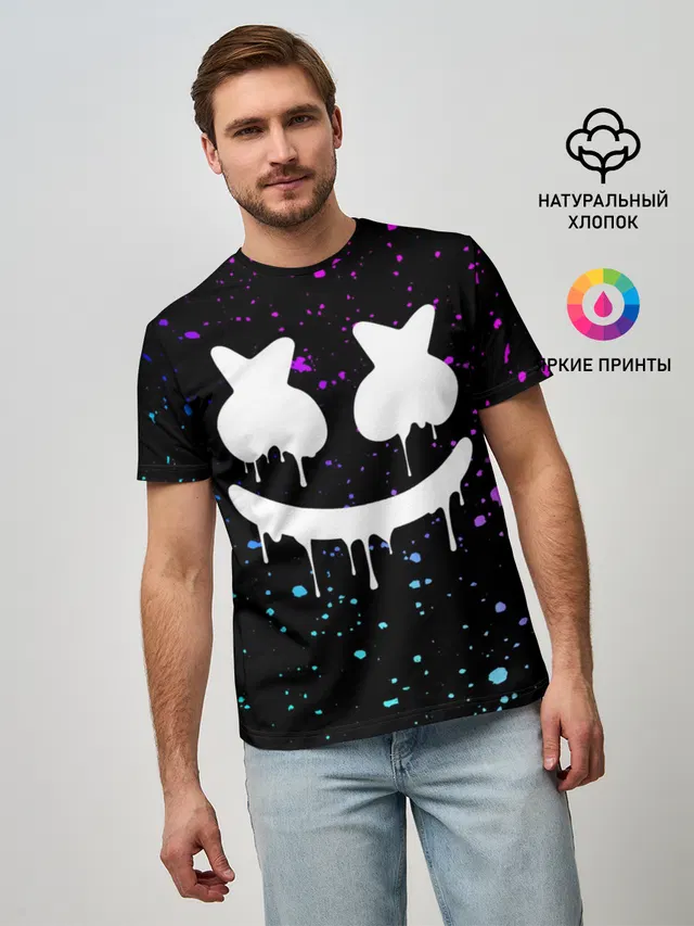 Мужская базовая футболка с принтом «Marshmello — MARSHMELLO Melt»