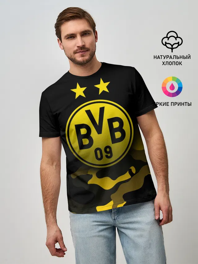 Мужская базовая футболка с принтом «Borussia — Боруссия Дортмунд»