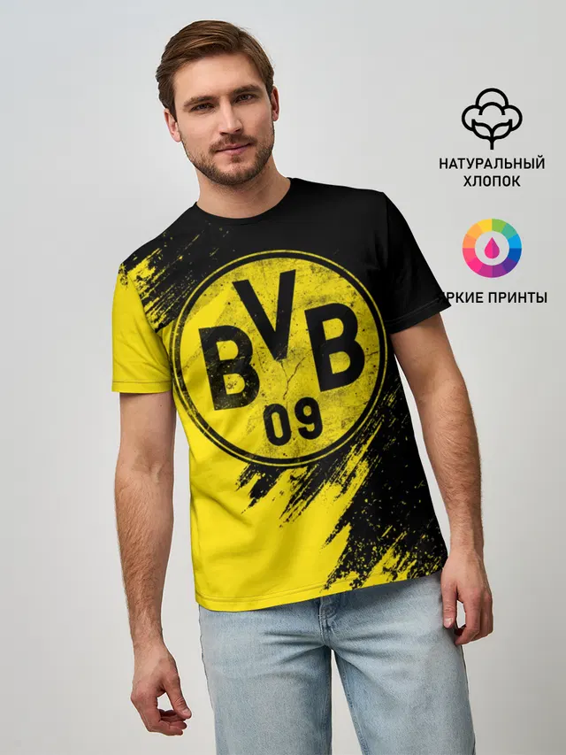Мужская базовая футболка с принтом «Borussia Dortmund — Боруссия Дортмунд»
