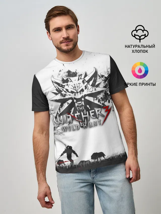 Мужская базовая футболка с принтом «Wolf Medallion — The Witcher 3: Wild Hunt»