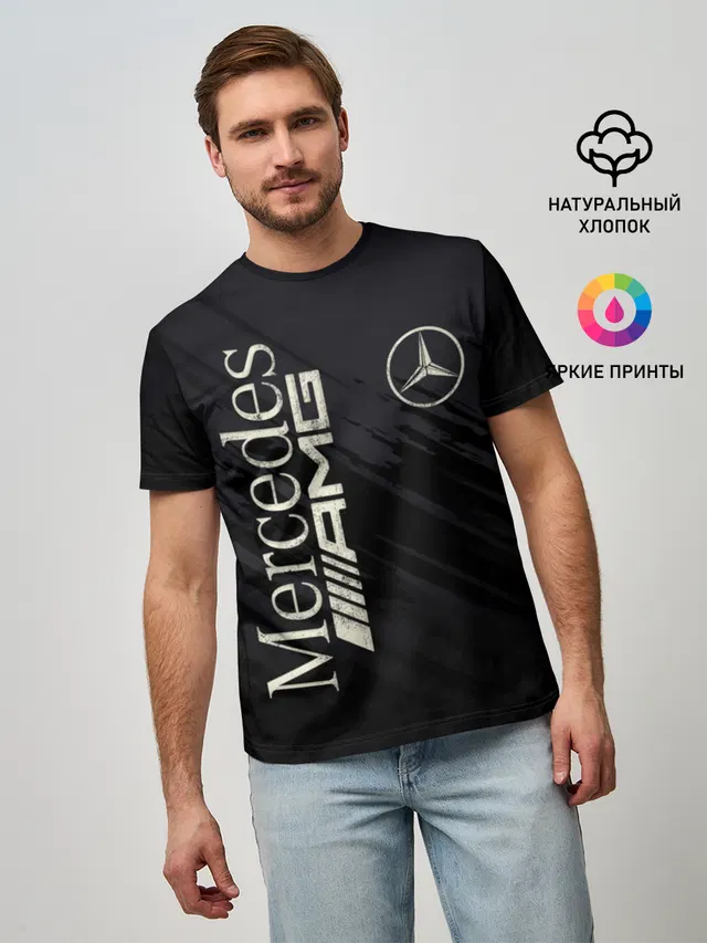 Мужская базовая футболка с принтом «Mercedes-AMG — Mercedes»