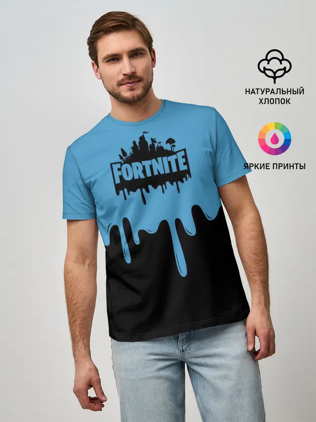Мужская базовая футболка с принтом «Фортнайт — FORTNITE - Black&Blue»