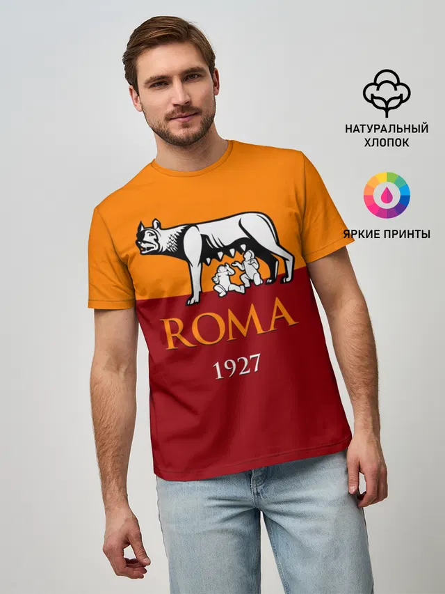 Мужская базовая футболка с принтом «Roma»
