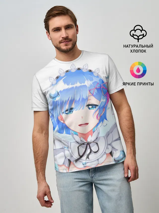 Мужская базовая футболка с принтом «Re:Zero. Жизнь с нуля в альтернативном мире — Re:Zero. Рем»