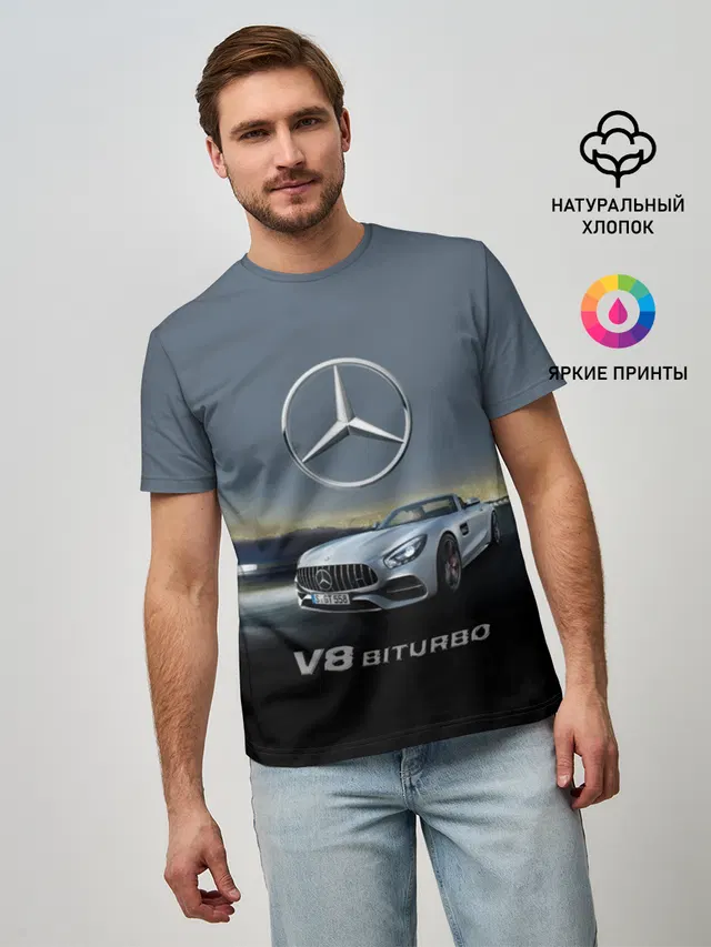 Мужская базовая футболка с принтом «V8 Biturbo»