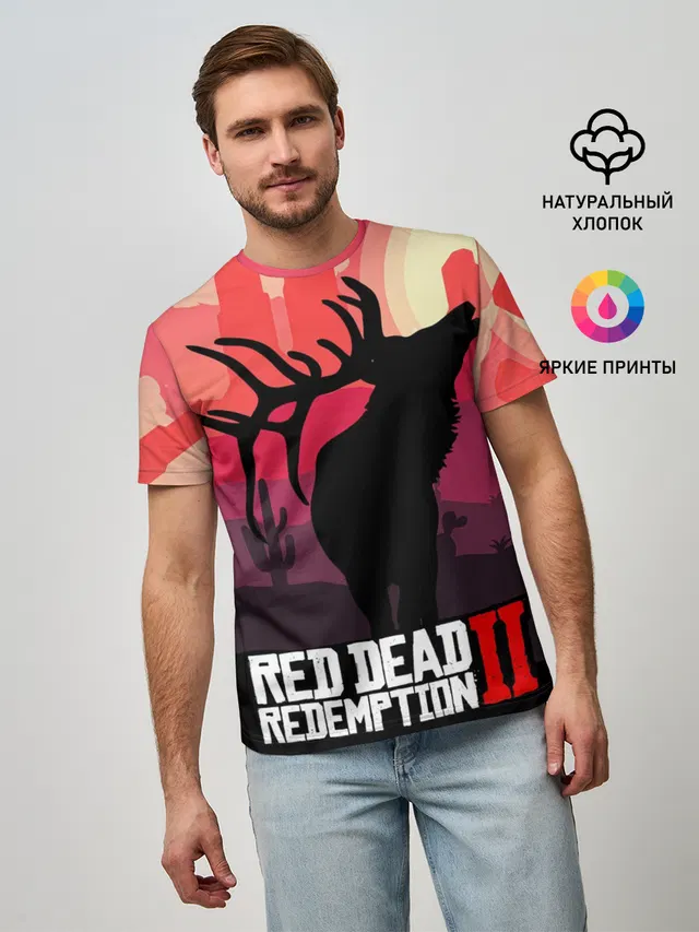 Мужская базовая футболка с принтом «RDR II»