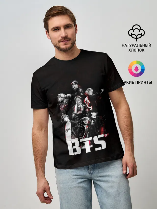 Мужская базовая футболка с принтом «BTS»