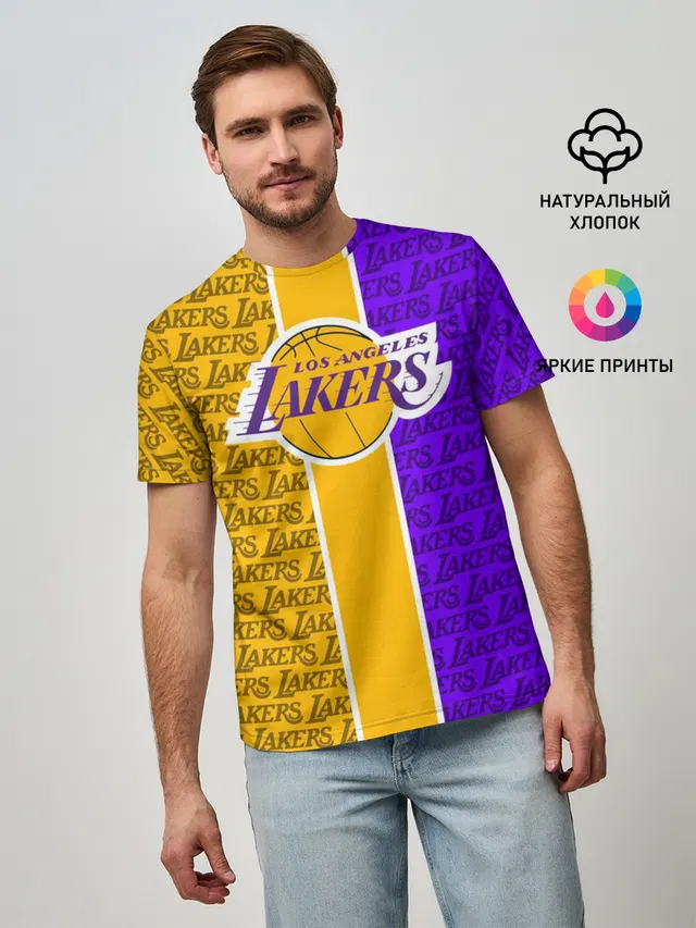 Мужская базовая футболка с принтом «Лейкерс — LA LAKERS»