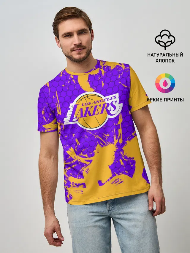 Мужская базовая футболка с принтом «Лейкерс — LA LAKERS»