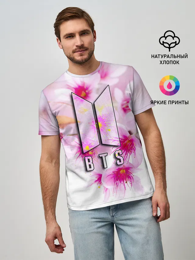 Мужская базовая футболка с принтом «BTS»