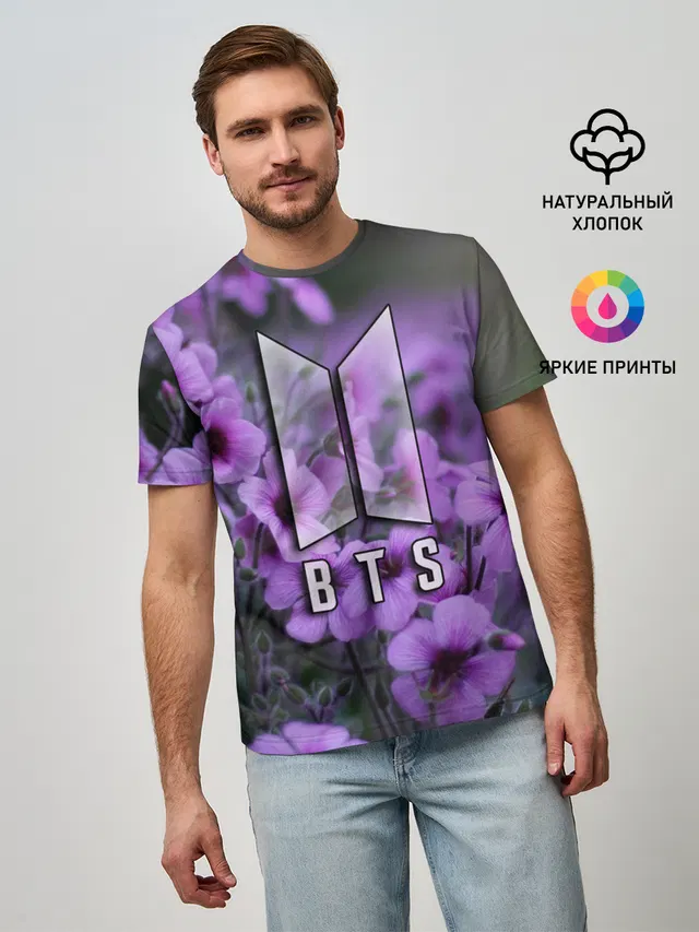 Мужская базовая футболка с принтом «BTS»