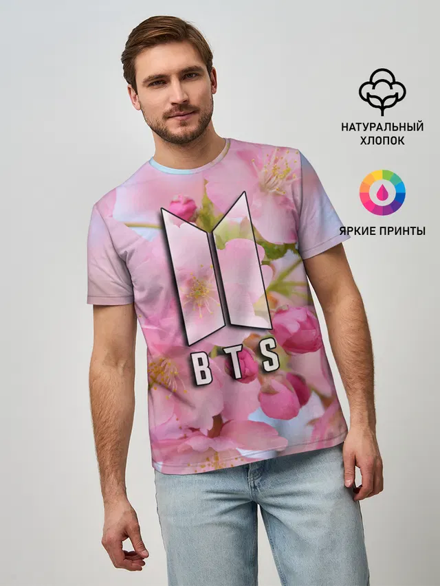 Мужская базовая футболка с принтом «BTS»