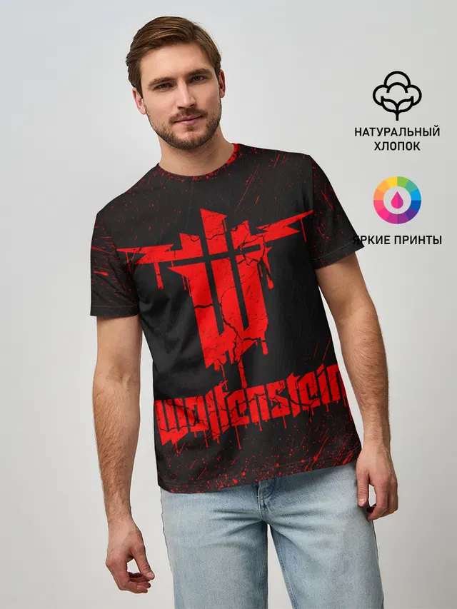 Мужская базовая футболка с принтом «Wolfenstein»