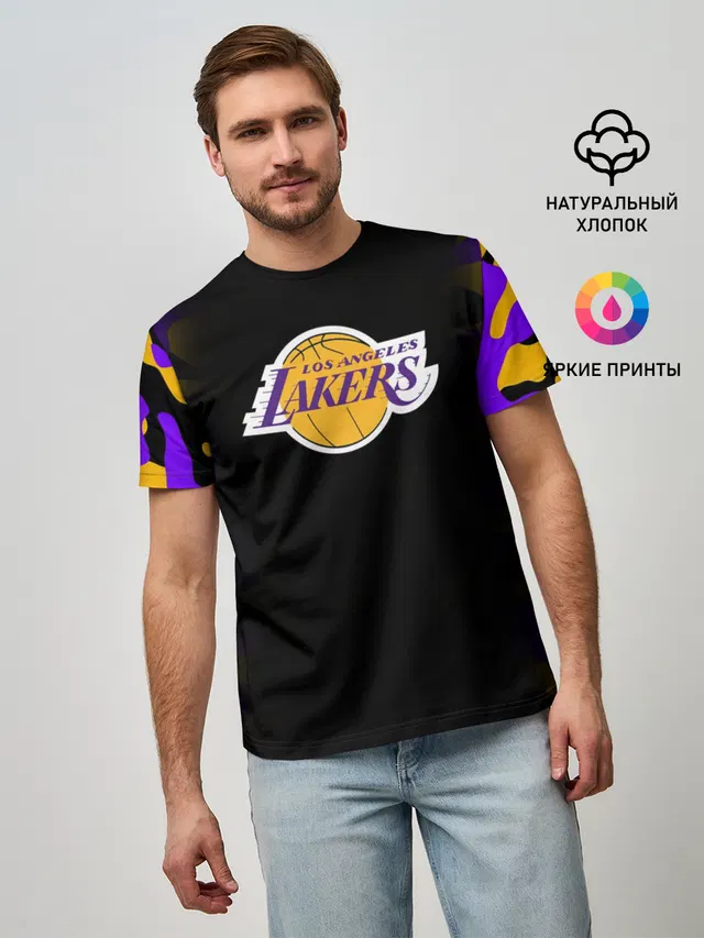 Мужская базовая футболка с принтом «Лейкерс — LA LAKERS»