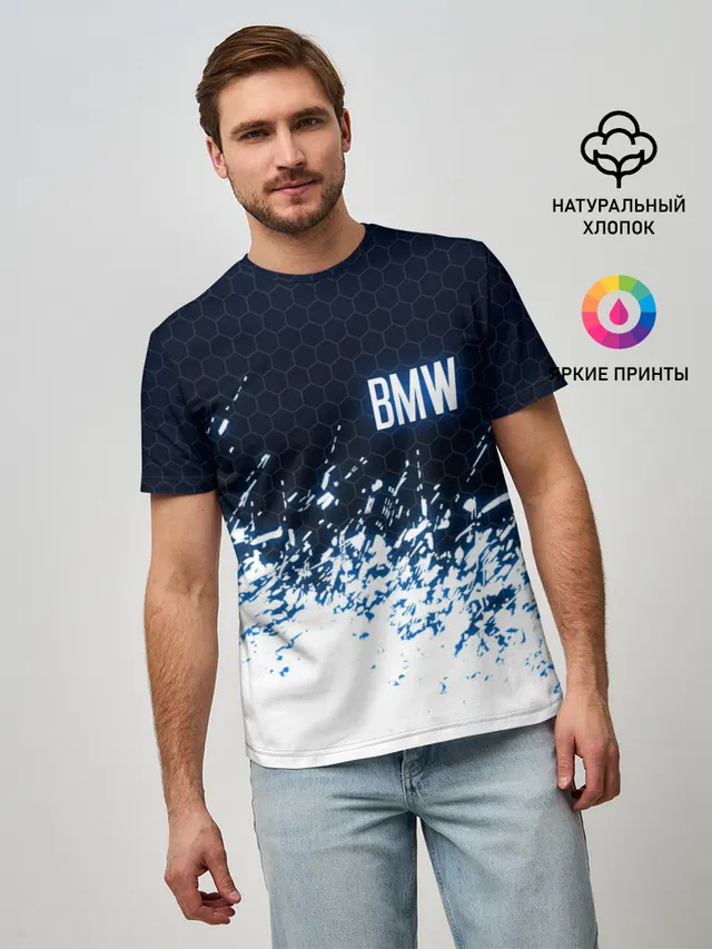 Мужская базовая футболка с принтом «BMW»