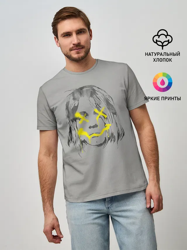 Мужская базовая футболка с принтом «Kurt Cobain — Курт Кобейн»
