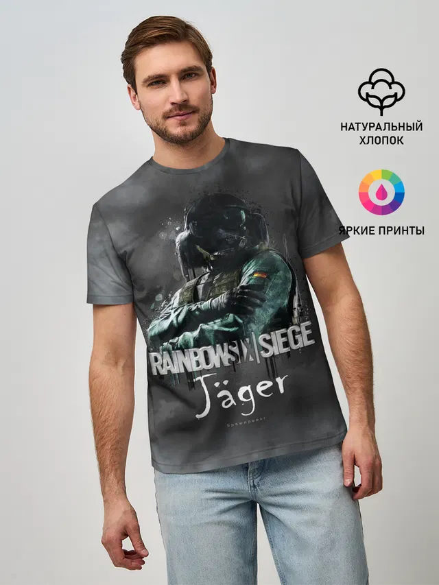 Мужская базовая футболка с принтом «Jager : Rainbow Six»