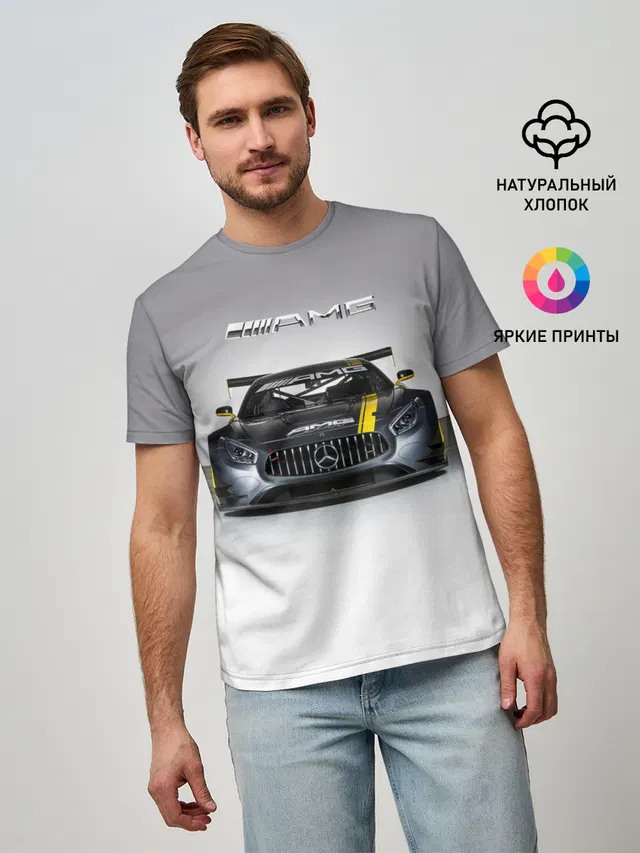 Мужская базовая футболка с принтом «Merсedes — AMG Motorsport»