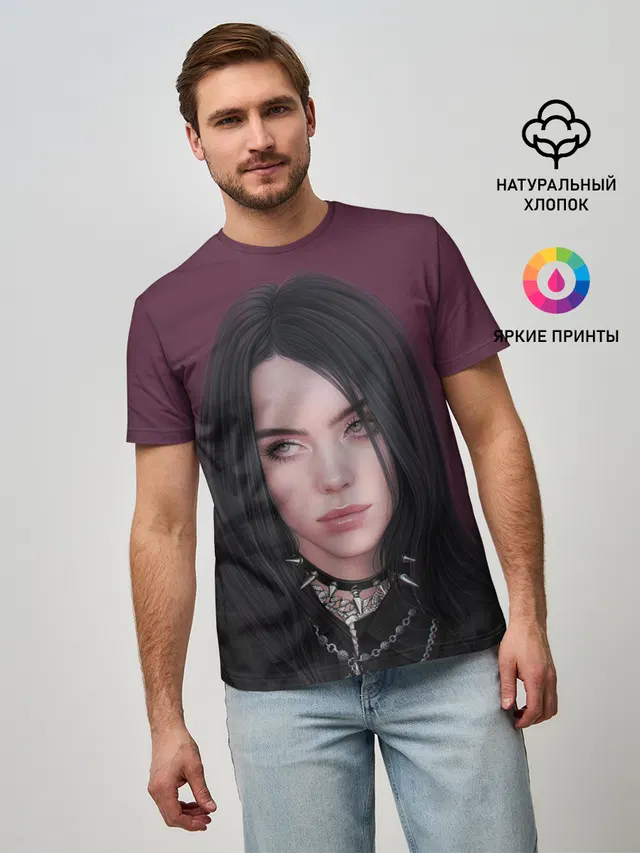 Мужская базовая футболка с принтом «Billie Eilish — Black Eilish»