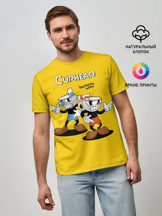 Мужская базовая футболка с принтом «Cuphead»