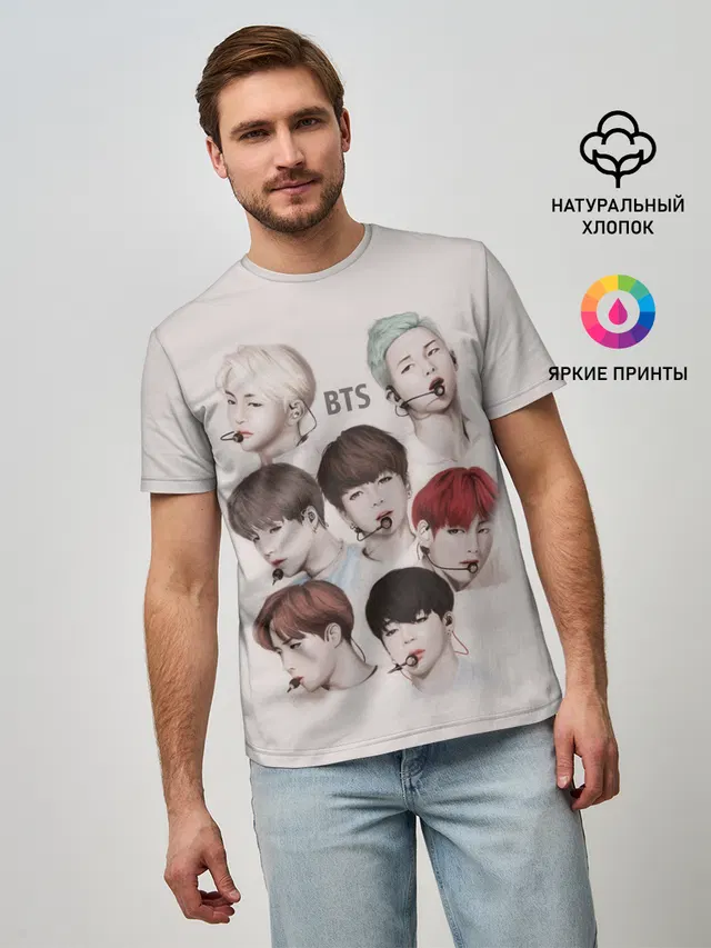 Мужская базовая футболка с принтом «BTS»