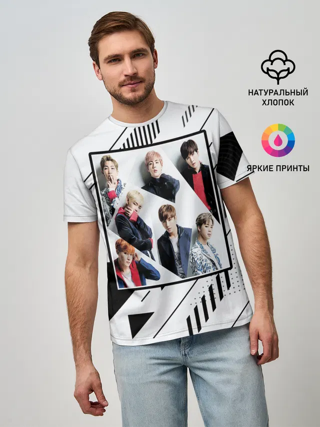 Мужская базовая футболка с принтом «BTS»